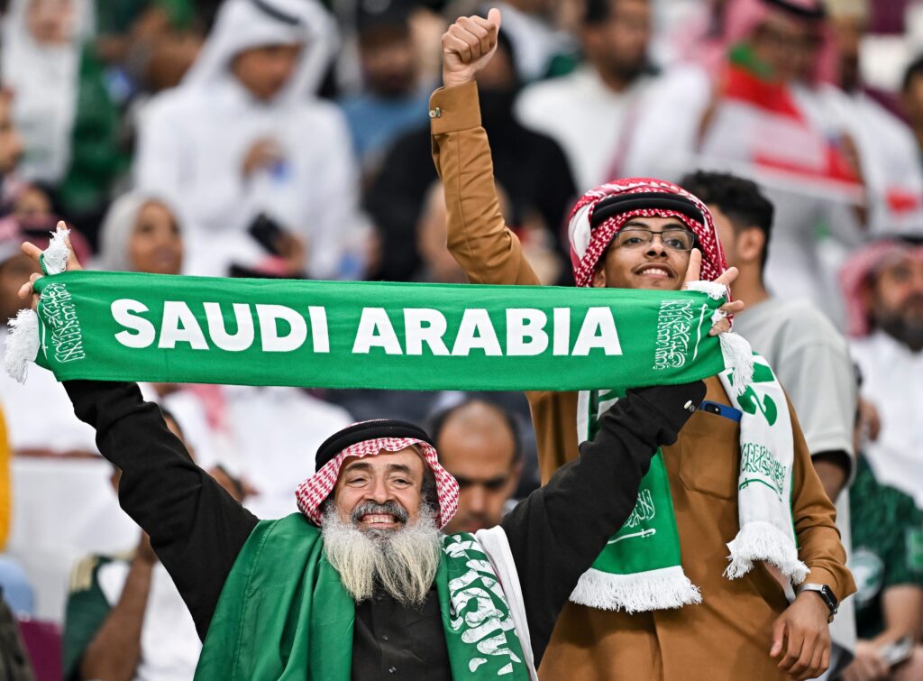 Fans of Saudi Arabia at an Asian Football Confederation game in January, 2023. © Noushad Thekkayil/NurPhoto/AP