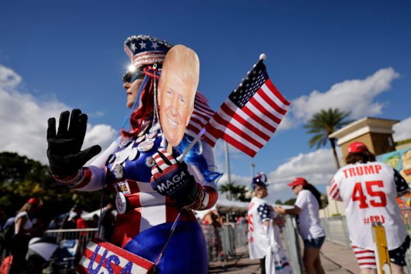 Supporters of former U.S. President Donald Trump gather in Hialeah, Florida, on November 8, 2023. © Alon Skuy/Getty